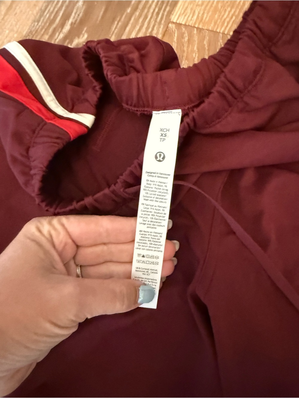Lululemon Baggy Low Rise Track Shorts burgundy w/red & white side stripes NWT - Picture 7 of 12
